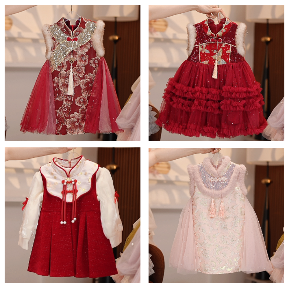 【现货】601-631女童甜美时尚洋气复古国风秋冬套装裙子