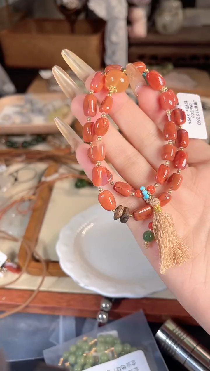 银S925镶嵌手链南红玛瑙多样性发其一孤品默认微瑕