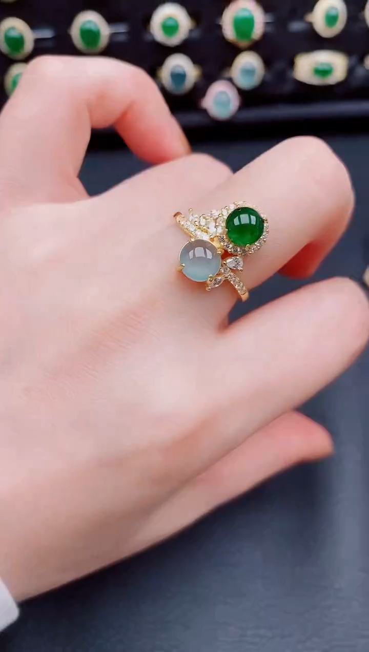 【闪购商品】翡翠戒指银S925镶嵌天然a货翡翠33