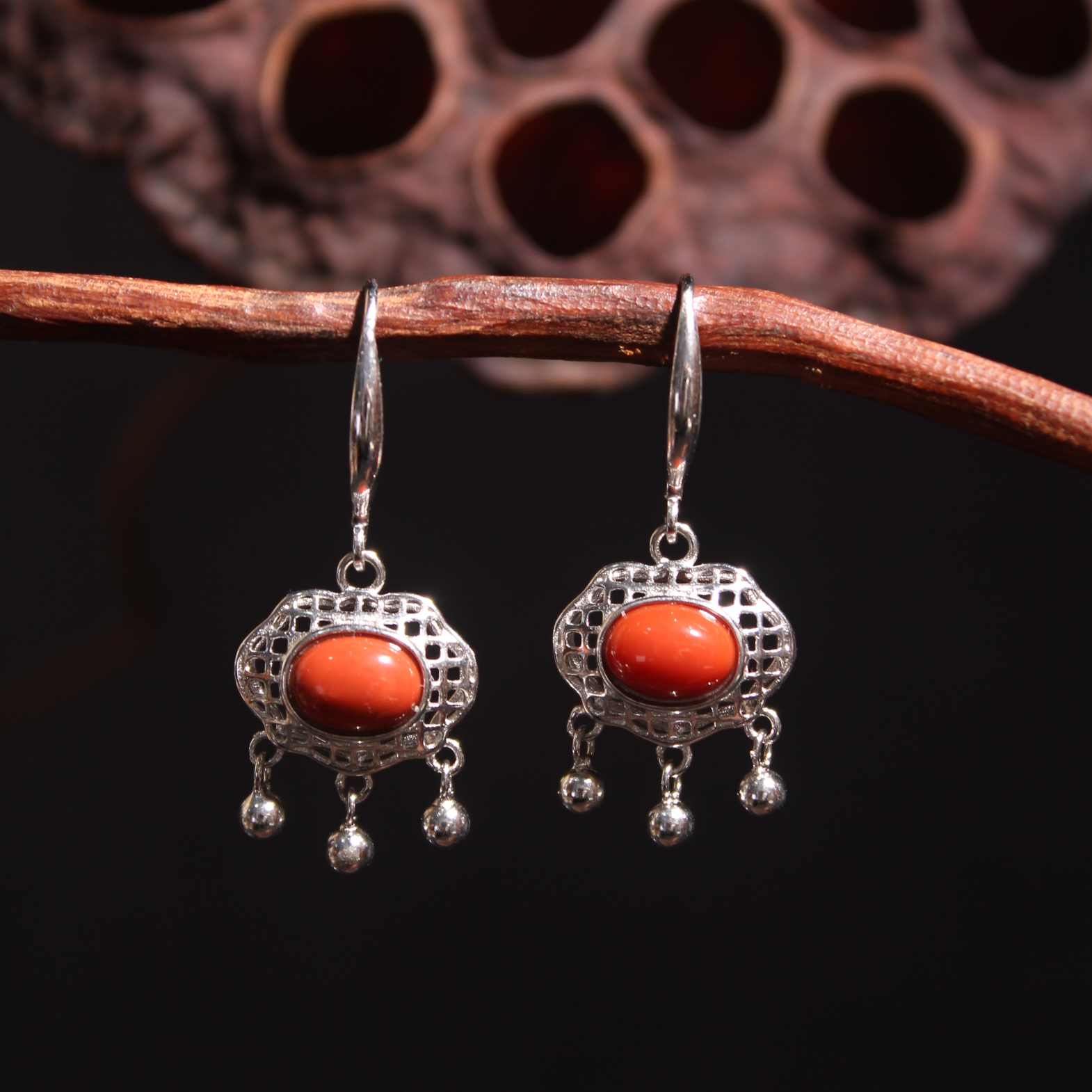 【天然南红】中式复古气质耳饰 通体S925银耳坠 耳线 耳饰