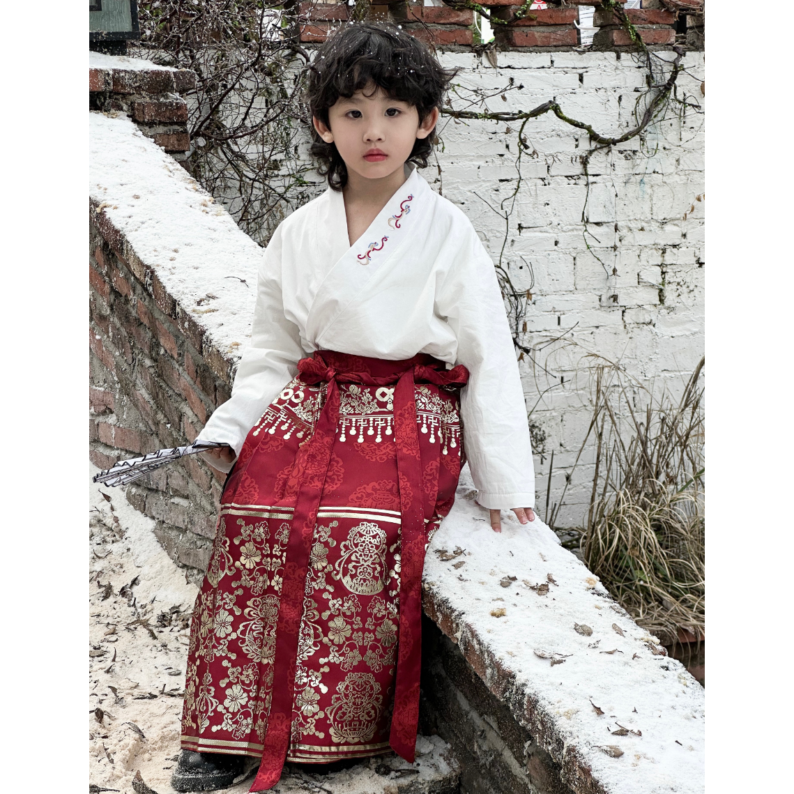 【今今大清仓】儿童童装时尚休闲黑色国风衬衫百搭加厚复古23888