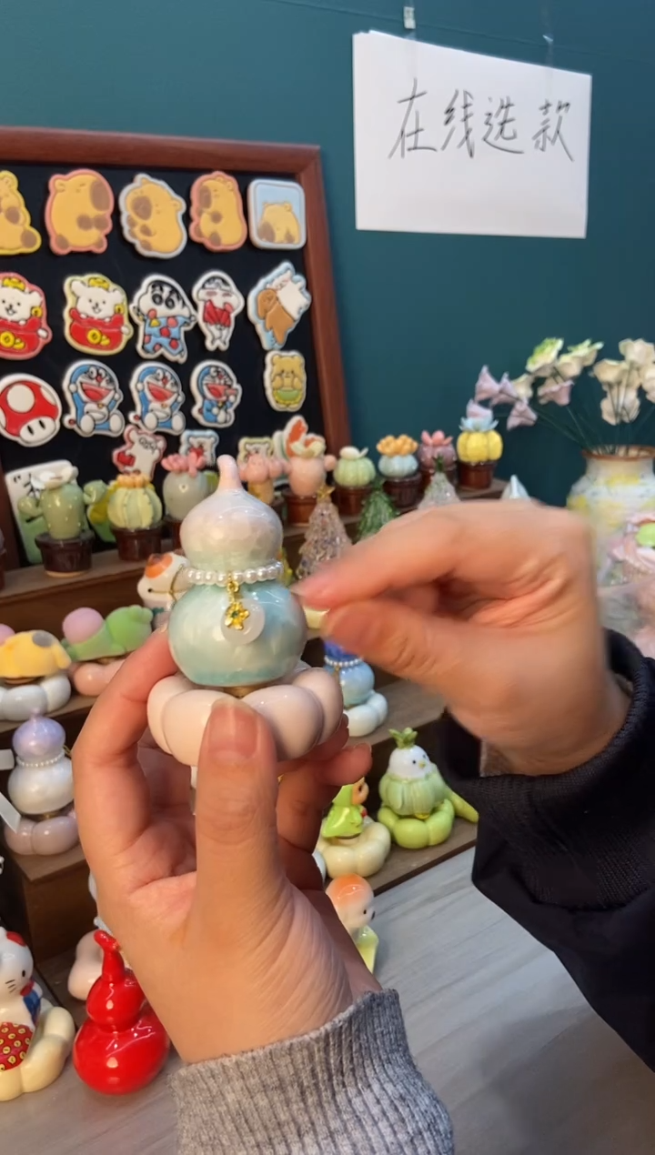 摆件陶粉色葫芦景德镇陶瓷摆件1个装