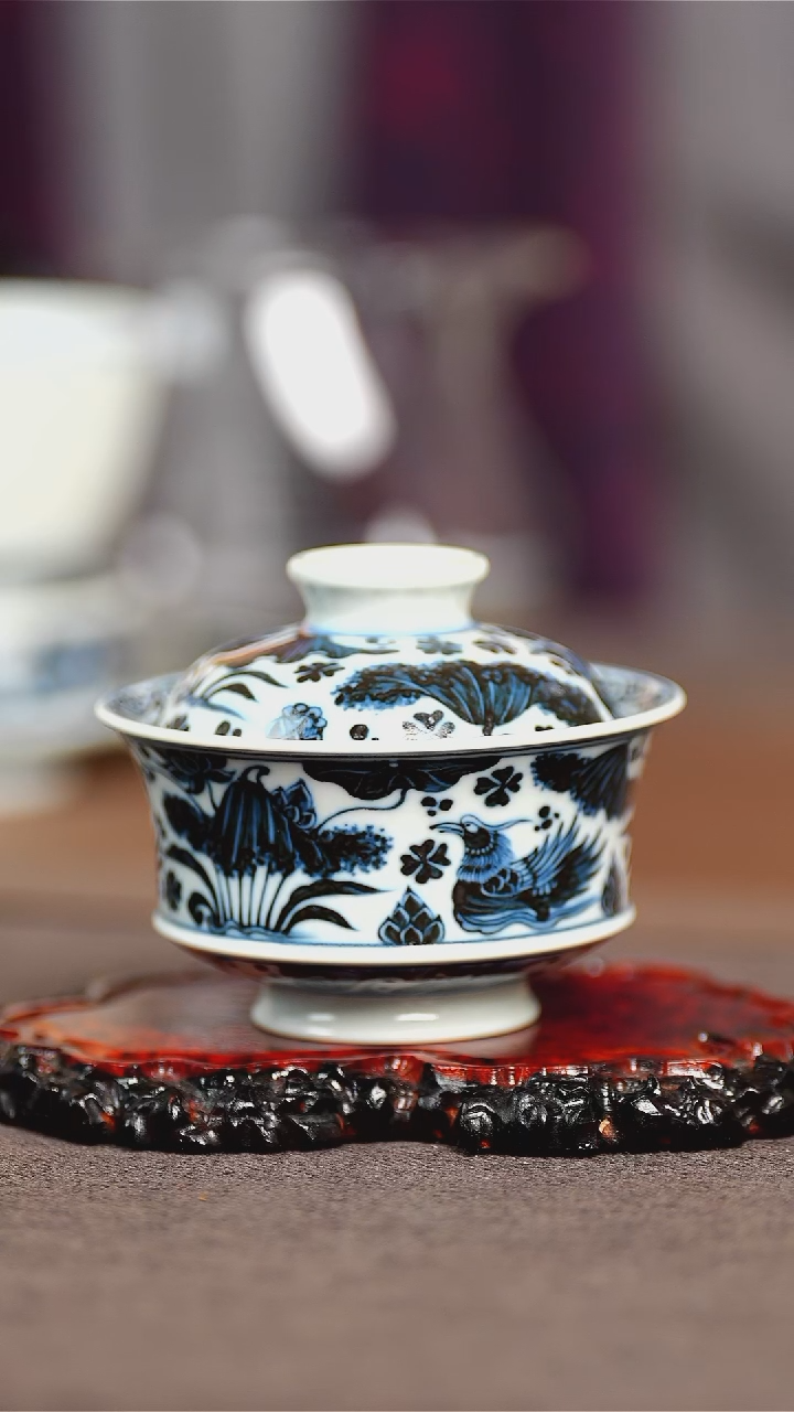 景德镇纯手工纯手绘 鸳鸯吉祥盖碗  容量140