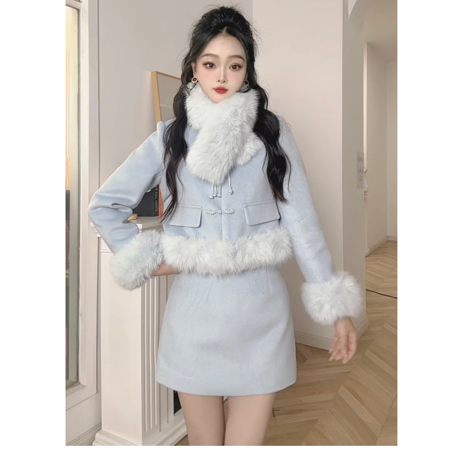 IEF/爱依服套装2025冬新款名媛小香风气质通勤上下套裙流光风