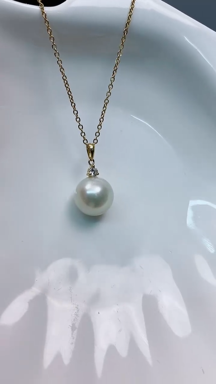 【闪购商品】海水珍珠吊坠(赠链)18K金镶嵌11-12澳白海水珍珠吊坠