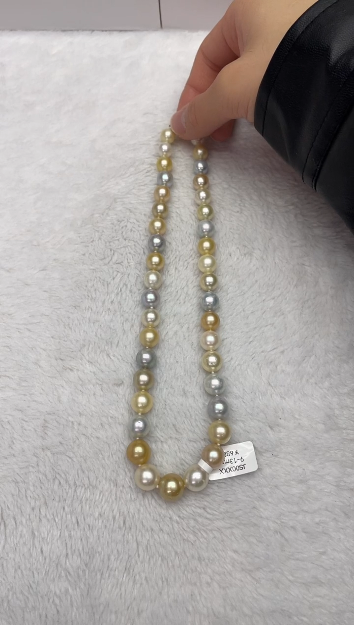 【闪购商品】海水珍珠颈饰未镶嵌白金灰混彩9-13mm（多样性发一）