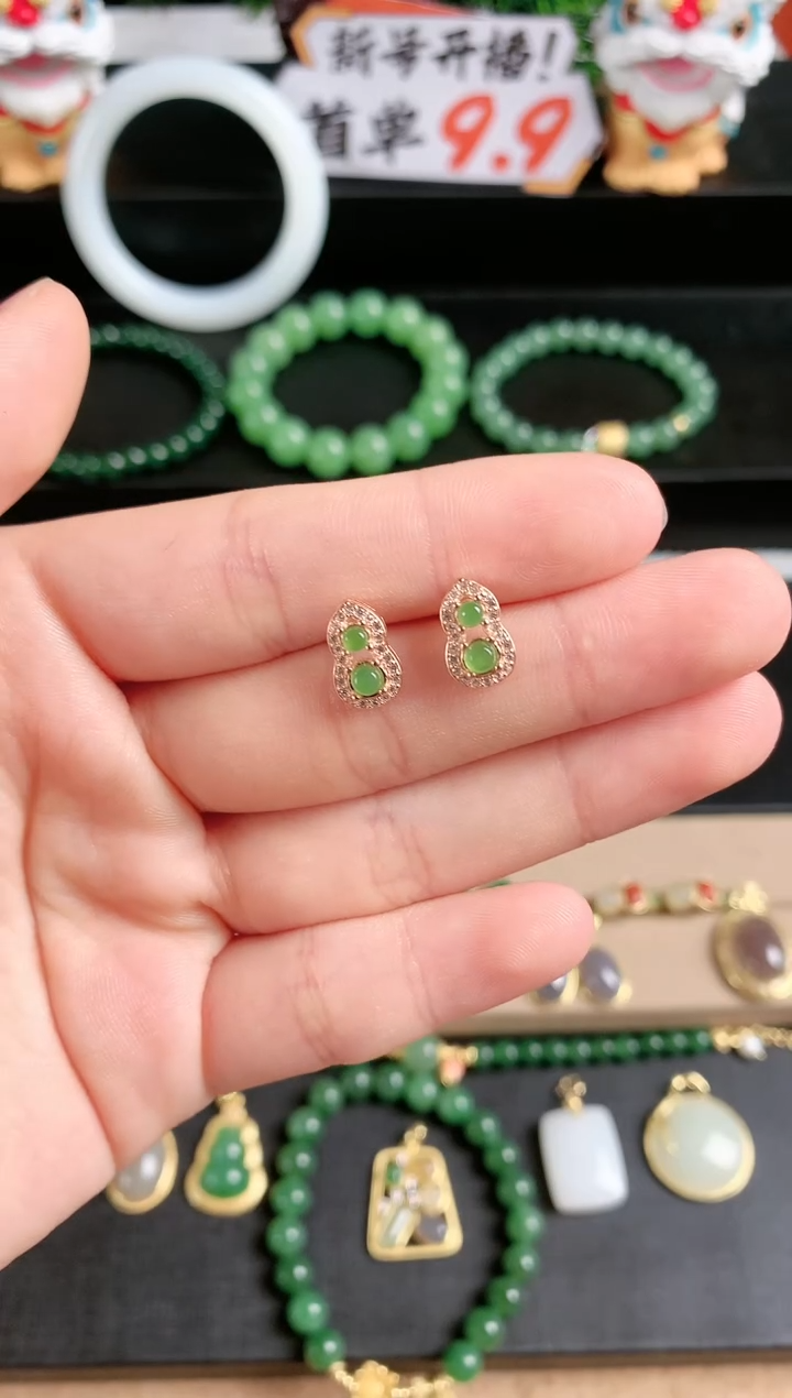 银S925镶嵌和田玉耳饰1