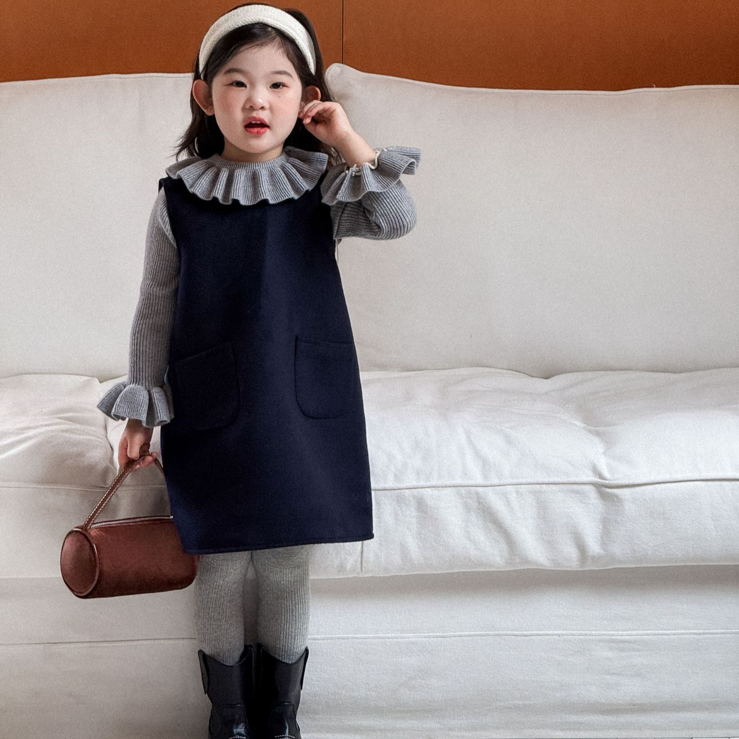 2025冬季新款童装 韩版童装 女童高端呢子背心裙 儿童冬款裙子