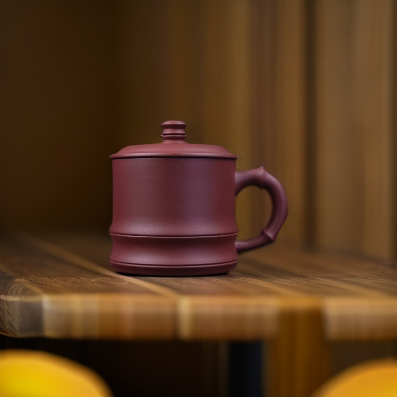 宜兴原矿紫砂体验款中槽清半手工水杯竹节办公家用泡茶杯紫砂杯