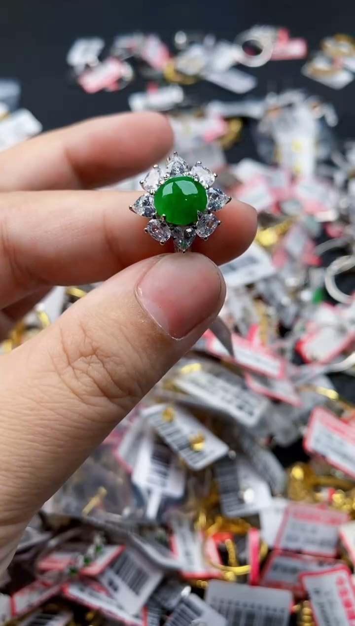 翡翠银S925镶嵌戒指66666----10