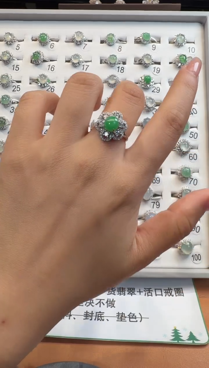银S925镶嵌戒指翡翠925银镶翡翠戒指镶嵌124