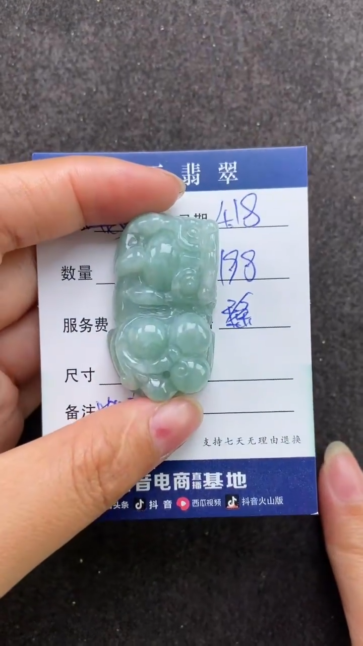 翡翠未镶嵌吊坠(赠链)笼沙膜貔貅