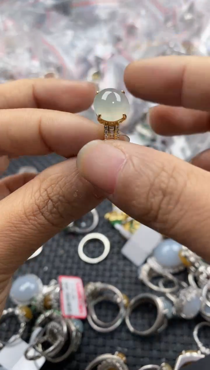银S925镶嵌戒指翡翠555---1