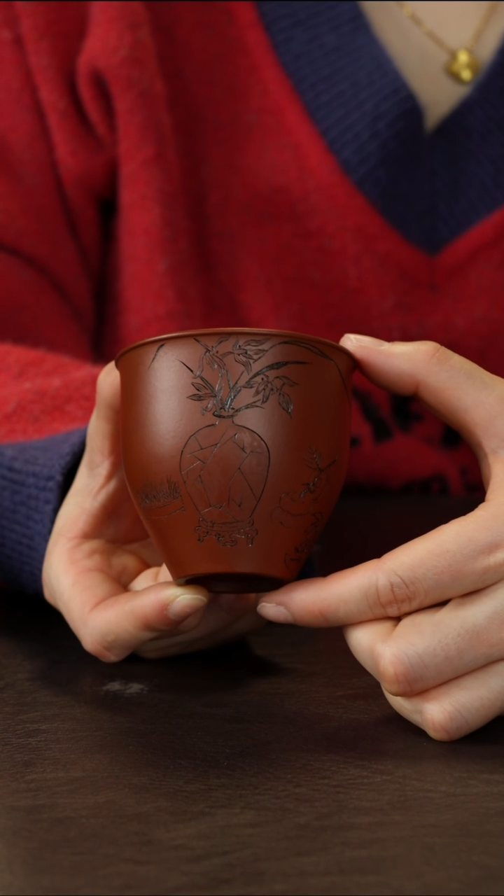 茶杯紫砂小煤窑朱泥 花神杯 