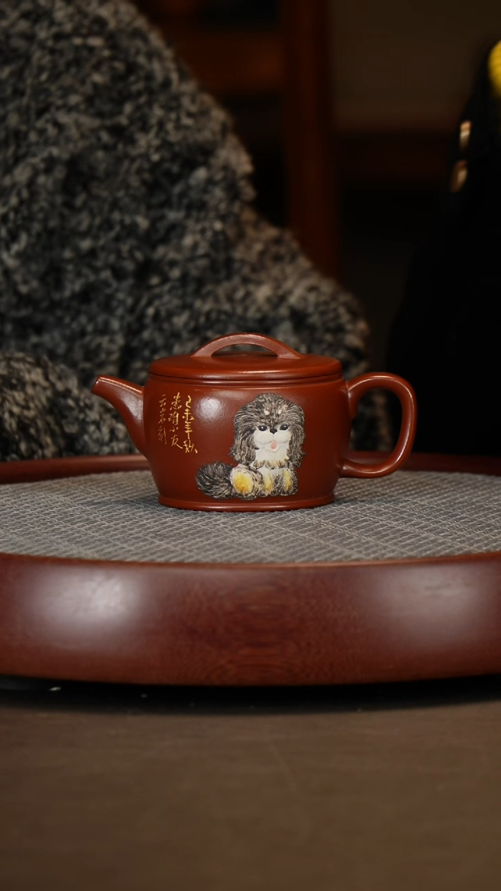 【闪购商品】紫砂茶壶老朱泥汉瓦+山水画二号240c