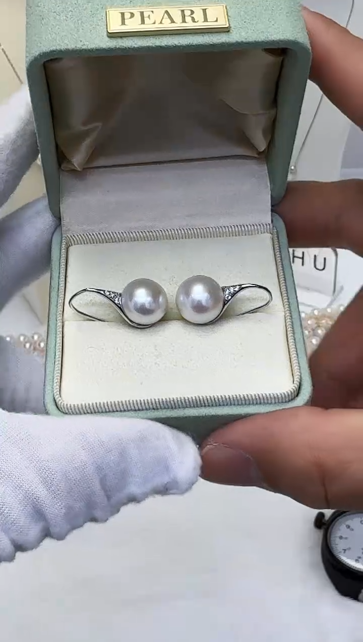 银S925镶嵌AQ淡水珍珠珍珠耳钩@@AQ511