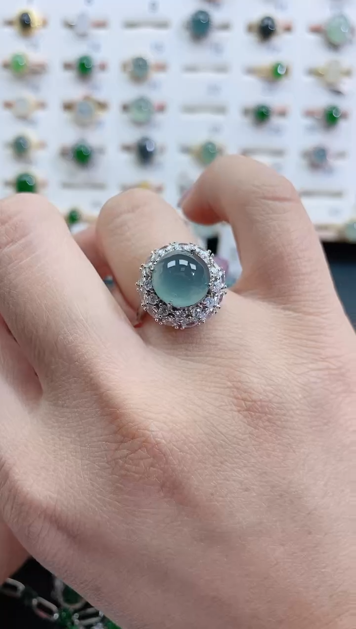 银S925镶嵌戒指翡翠天然翡翠