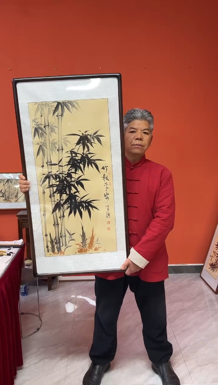 书法张富民手绘作品/竖幅 竹报平安//50*100古宣 