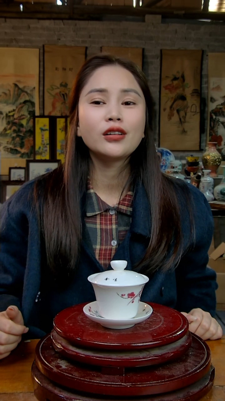 摆件陶翠竹红梅三才