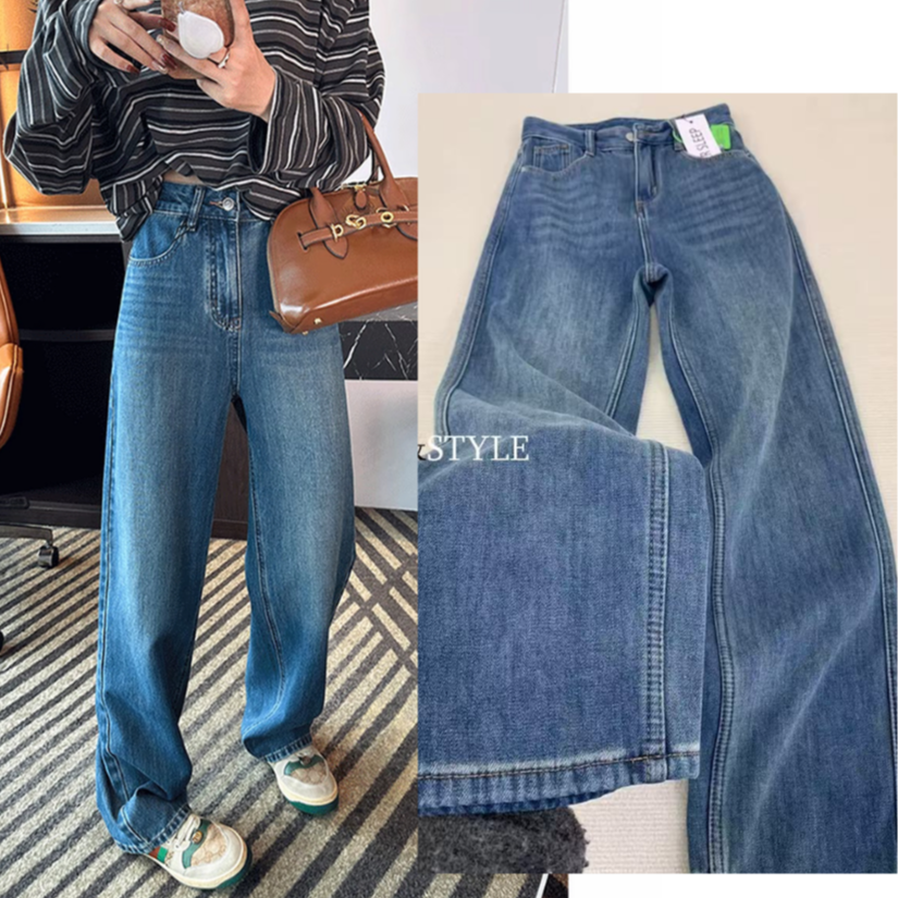 B3065/6010冬季新款韩系新款百搭设计感休闲时尚宽松加绒牛仔裤T