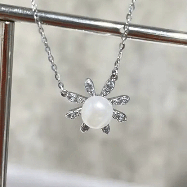 坠链均925银 720K款项链气质白色时尚百搭简约仙女清新镶嵌气质