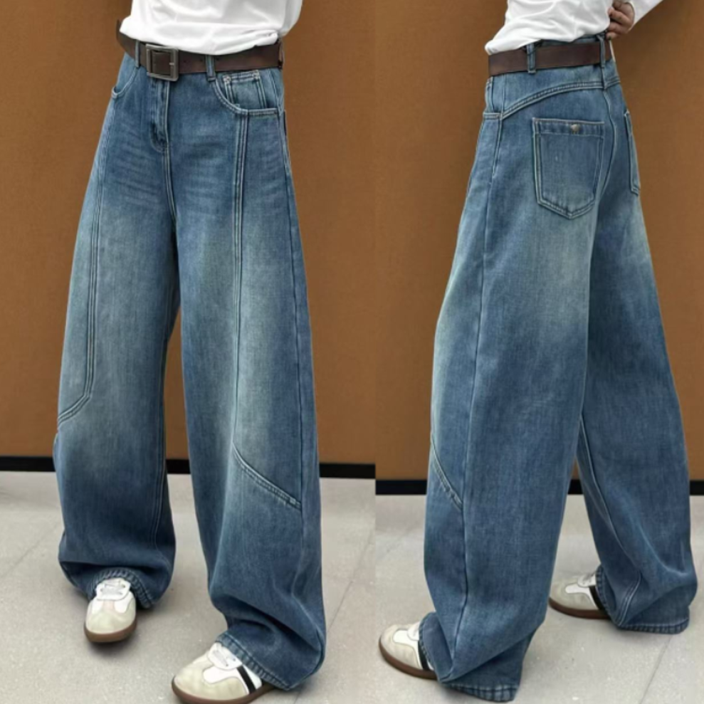 【夕夕专属】冬季加绒新款弯刀裤美式设计感宽松休闲牛仔裤女3096