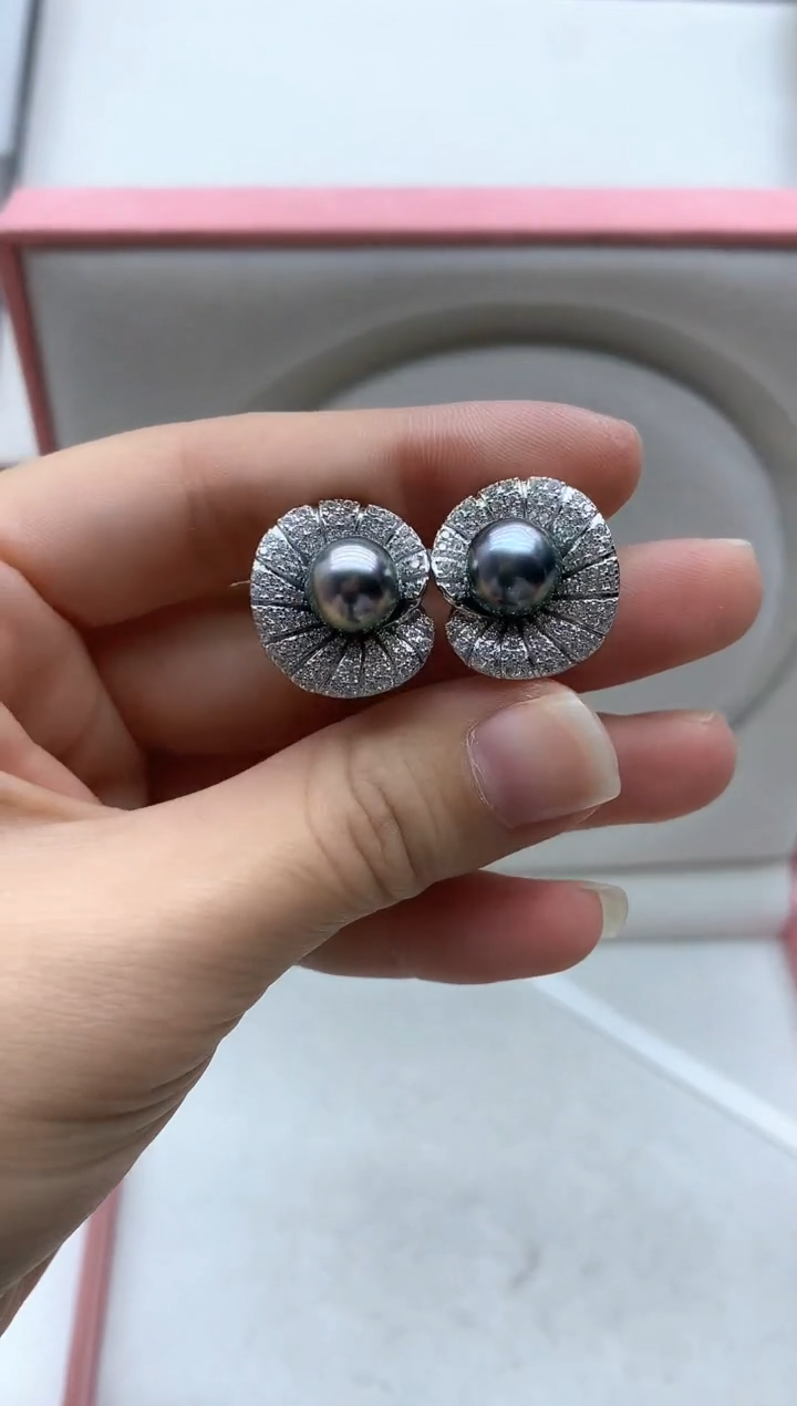 银S925镶嵌耳饰海水珍珠耳环9-10mm