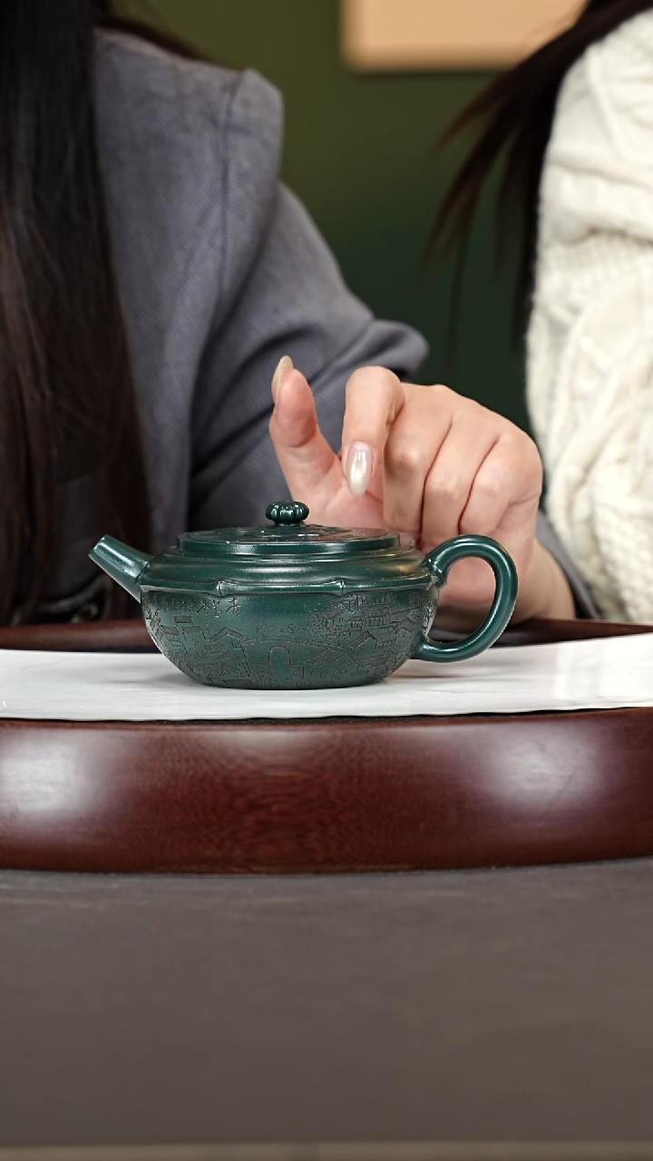 茶壶紫砂22ZWP竹韵云章 可心绿泥240cc