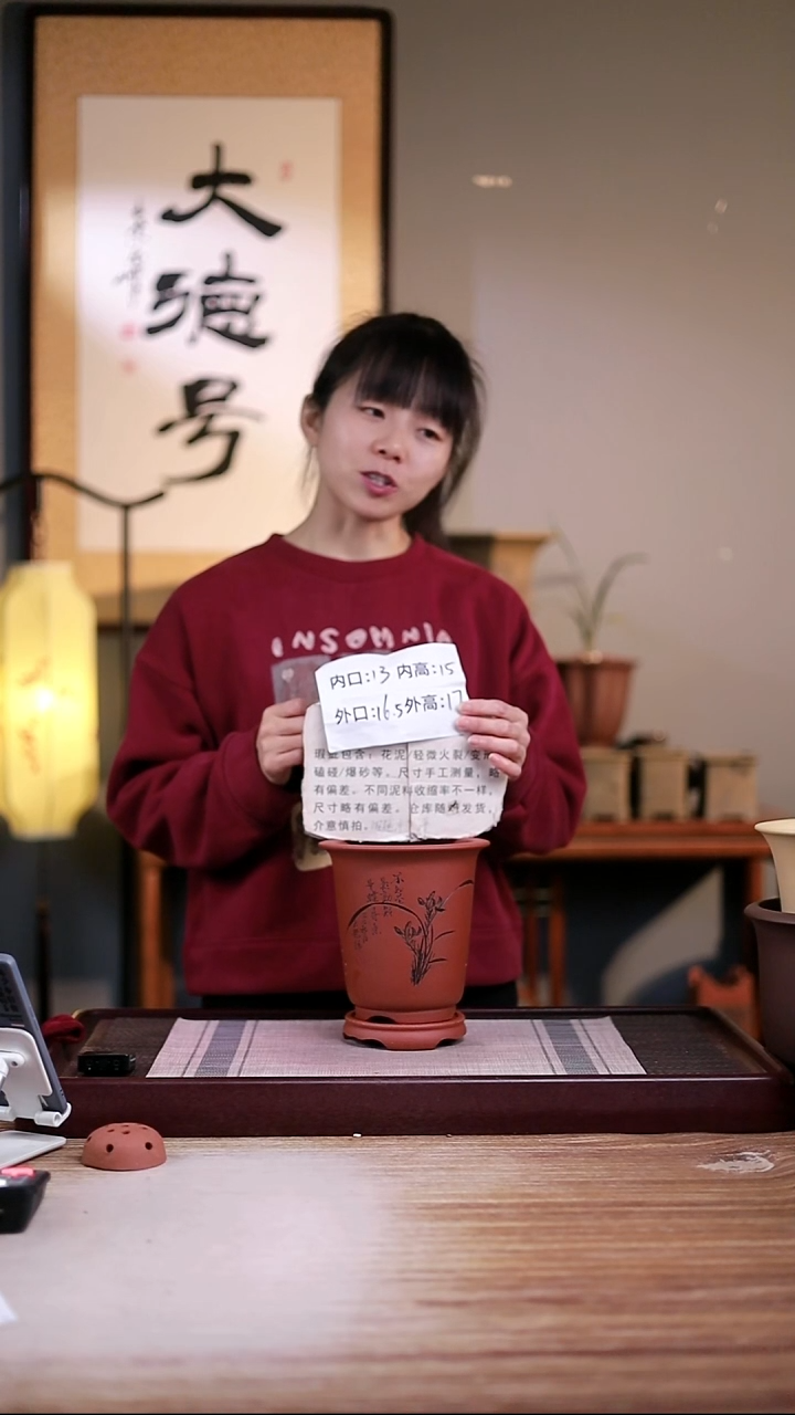 紫砂花盆瑕疵清水泥新款刻兰花小金钟1号带侧孔一只带瑕疵高托