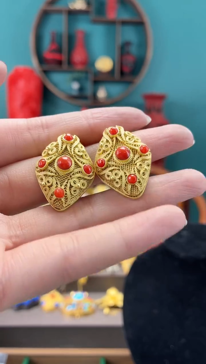非遗手工花丝镶嵌耳钉