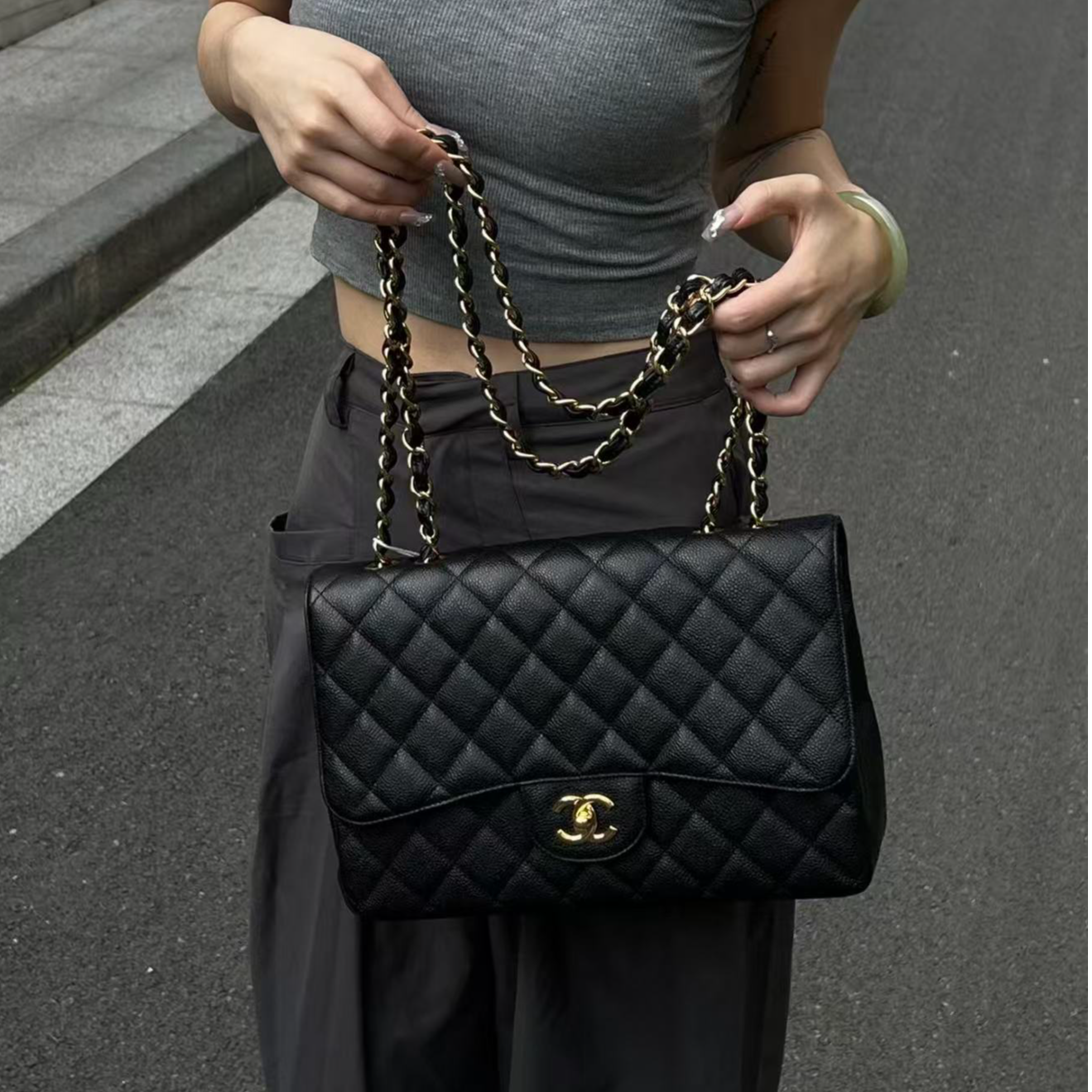 99新 Chanel/香奈儿 jumbo黑金荔枝纹/优品