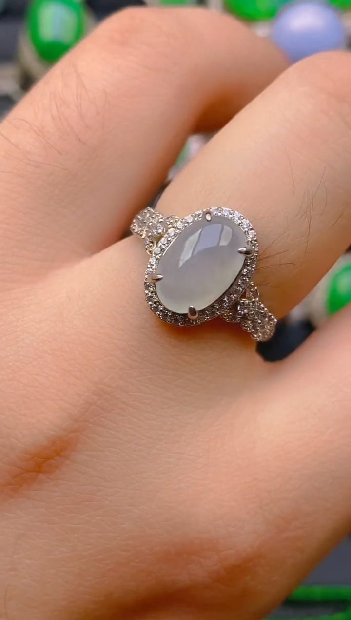 【闪购商品】翡翠戒指银S925镶嵌天然A货翡翠1