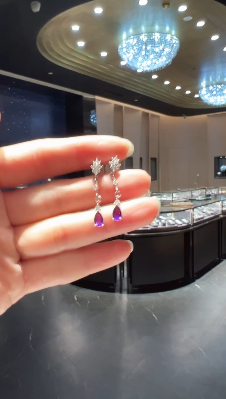 【闪购商品】紫晶耳饰银S925镶嵌48】