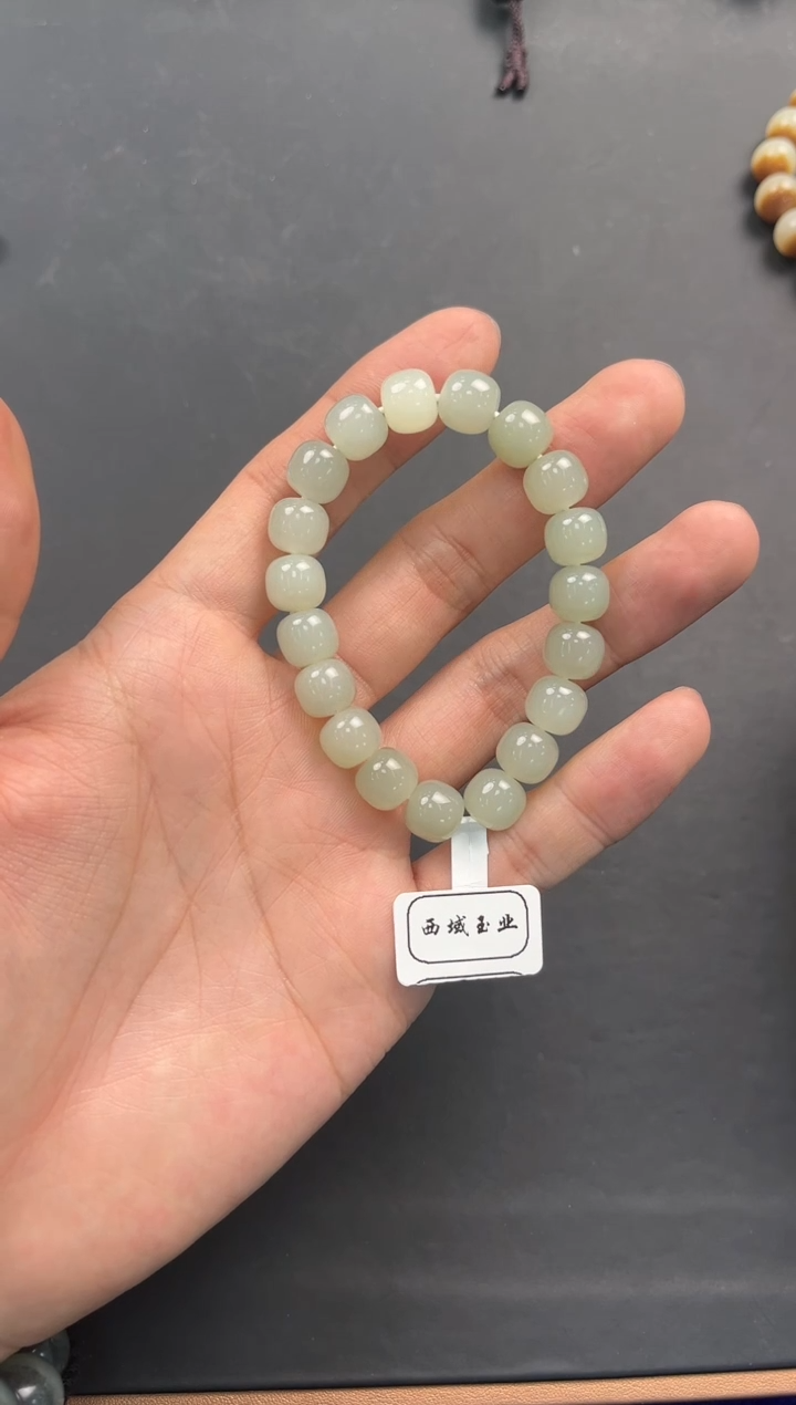 未镶嵌手串和田玉且末青白老型珠手串卡10微色差