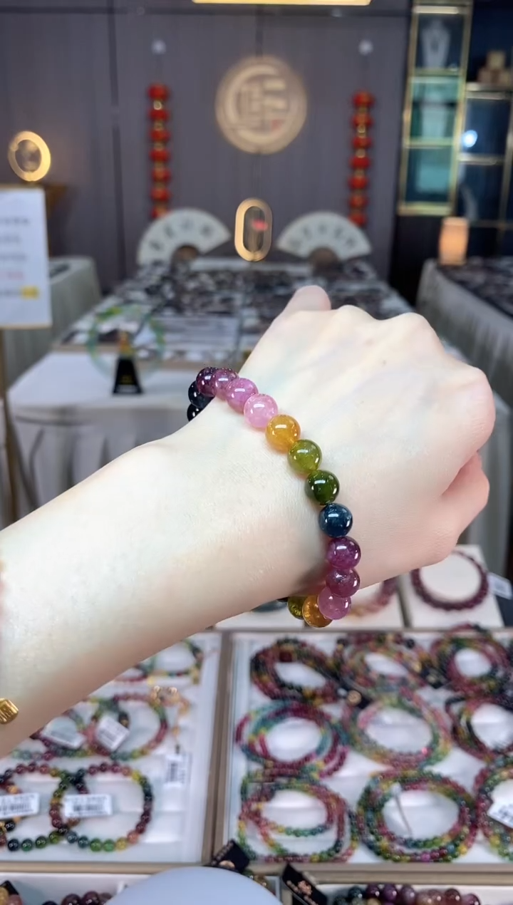 未镶嵌老矿碧玺彩虹单圈手串8mm+碧玺dan多样性发货一条