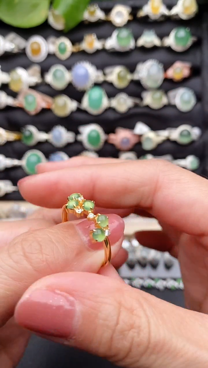 【闪购商品】翡翠戒指银S925镶嵌缅甸天然A货翡翠77  1-