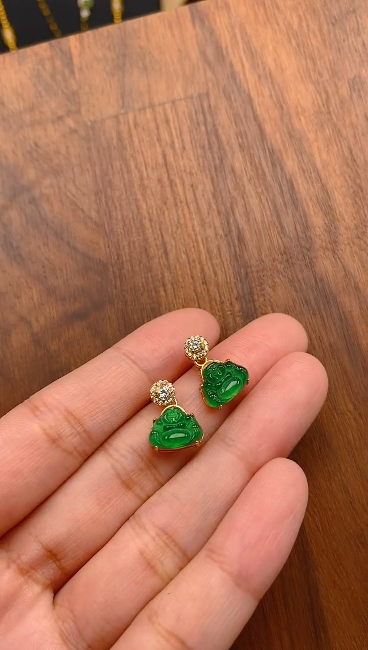 【闪购商品】翡翠耳饰银S925镶嵌佛公耳饰