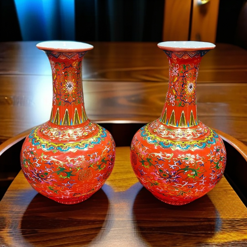 ZY-DP-A444中国红福寿莲锦对瓶礼盒装