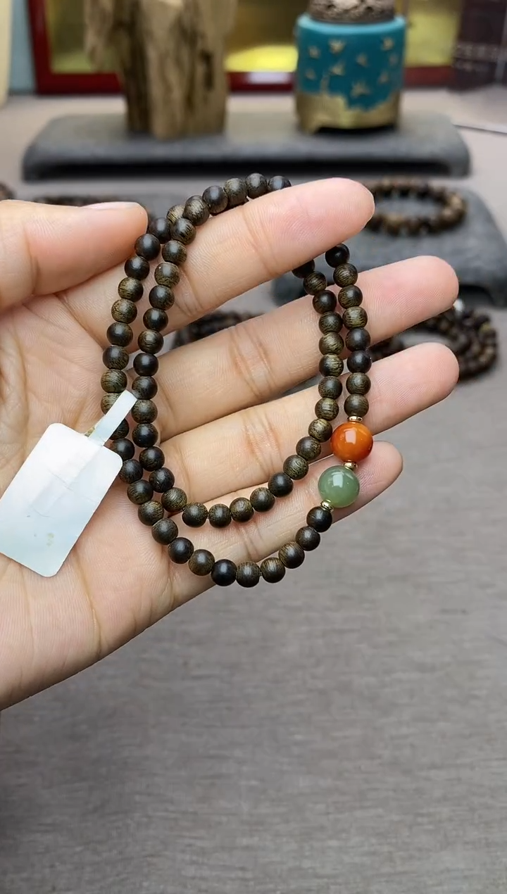 【闪购商品】沉香手串越南芽庄白棋0.4+配饰 沉水双圈款