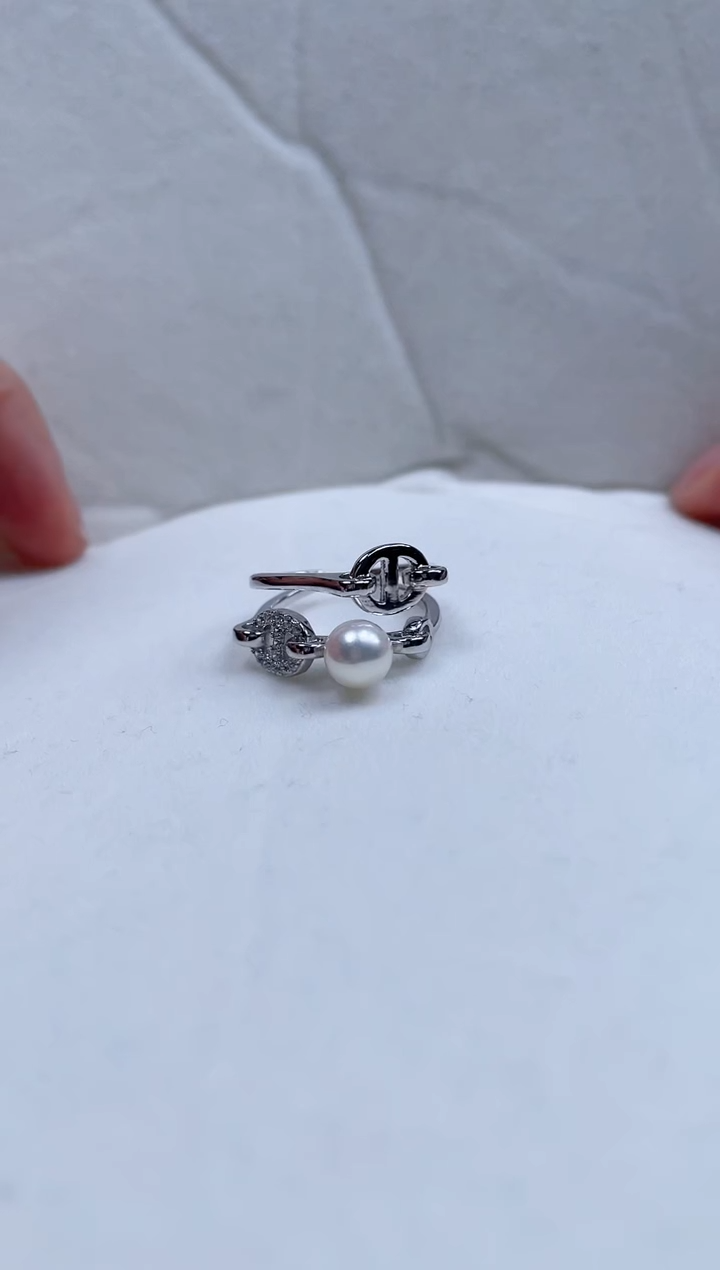 【闪购商品】海水珍珠戒指银S925镶嵌海水珍珠开口银戒猪鼻子款