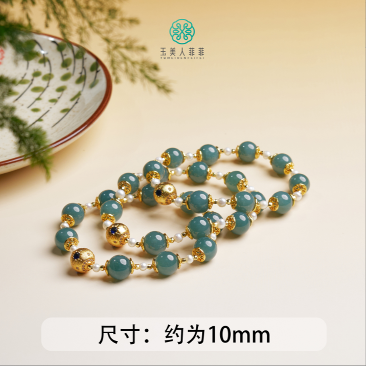 石惑珠宝%翡翠单圈圆珠手串约10mm%多样性发一