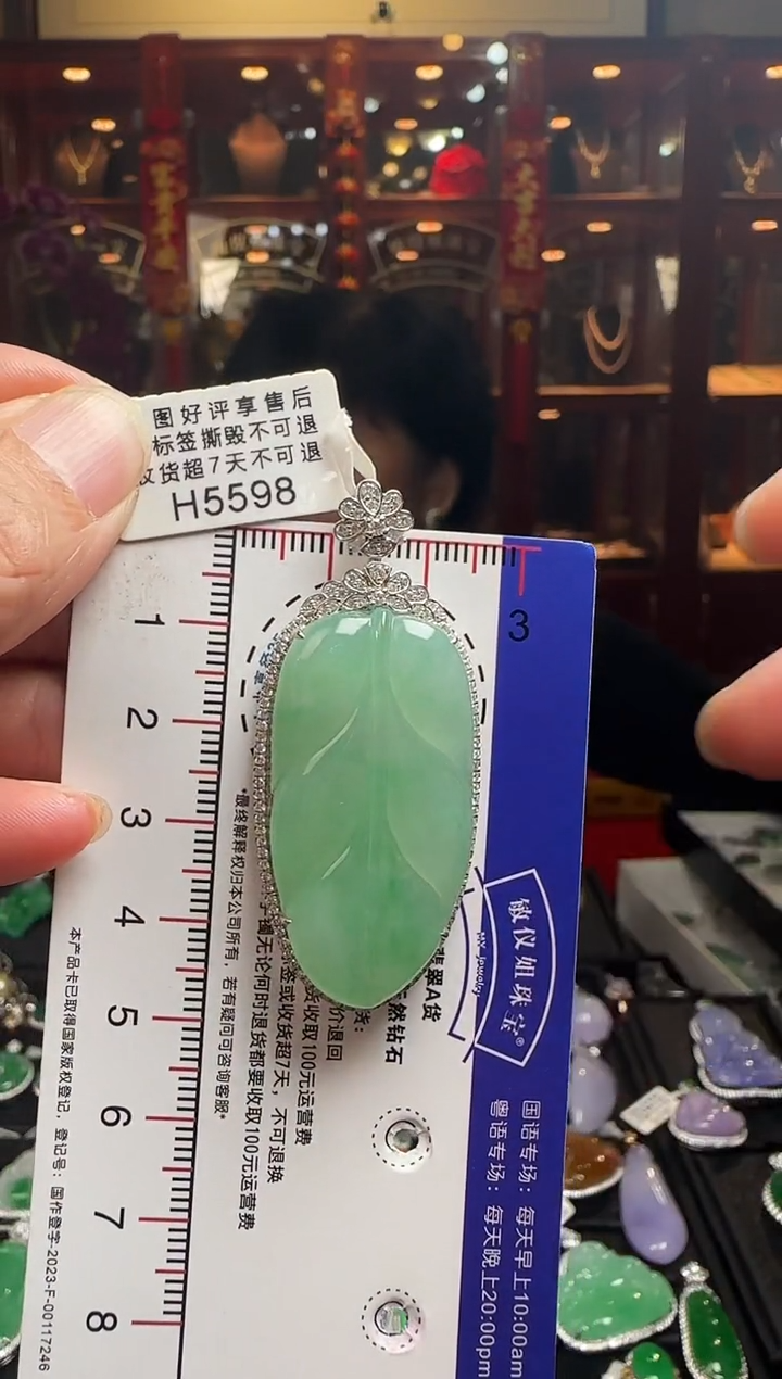 【闪购商品】翡翠颈饰18K金镶嵌H5598冰绿叶子