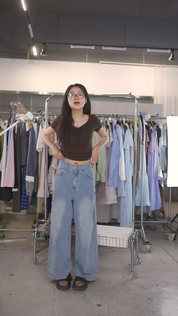 简约宽边阔腿牛仔裤S