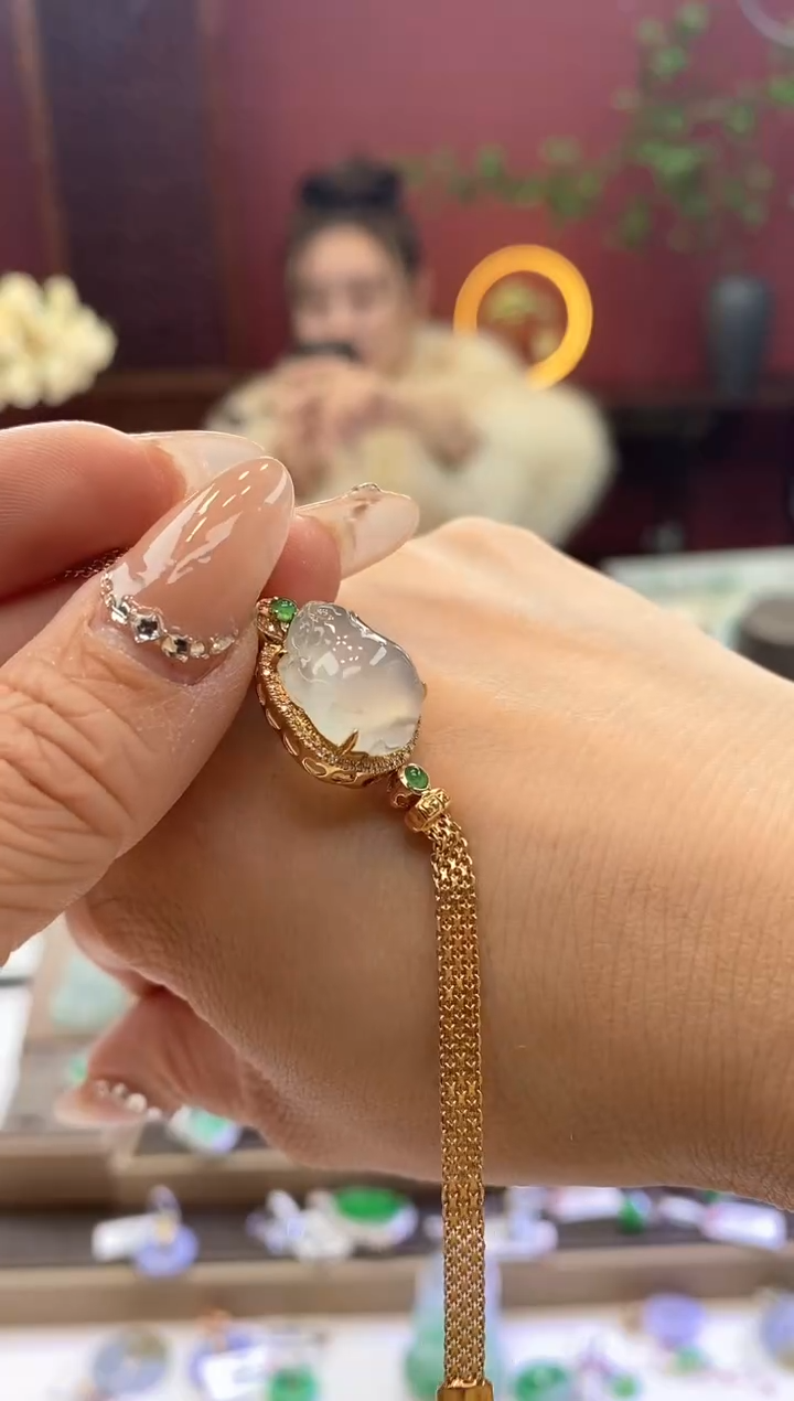 【闪购商品】翡翠手链18K金镶嵌手链