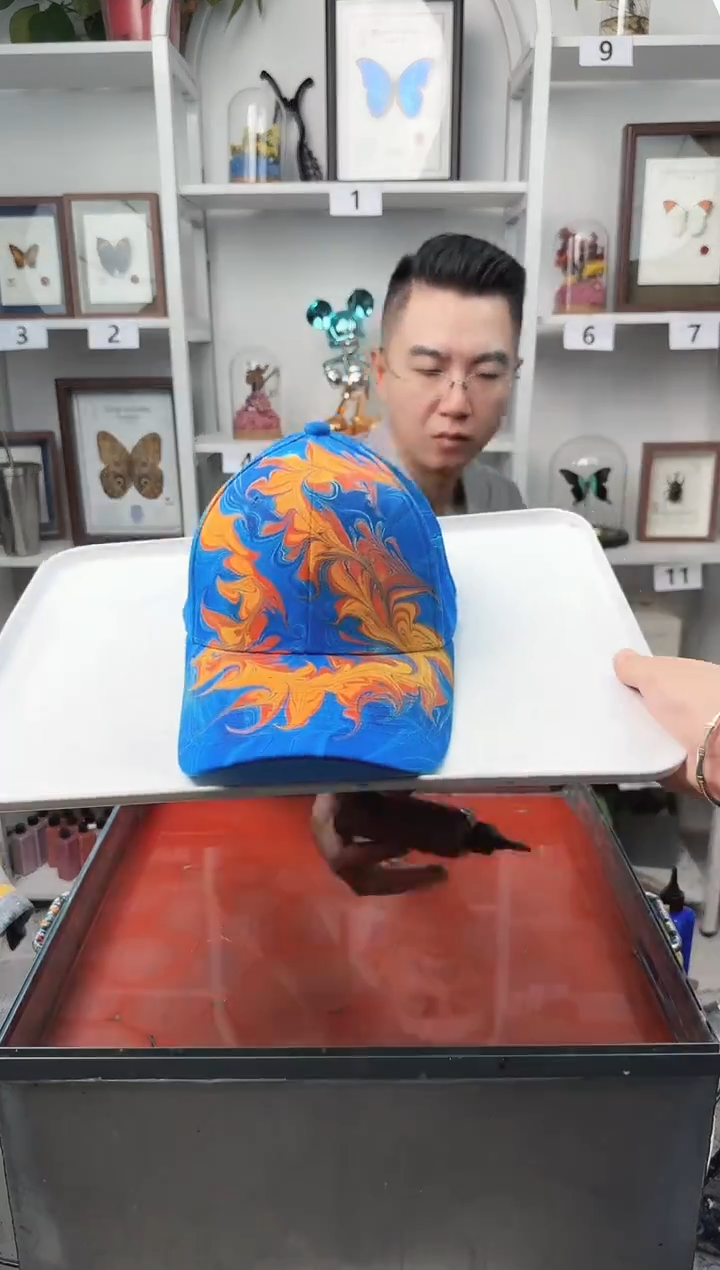 纯棉成人款蓝底红金龙水拓帽