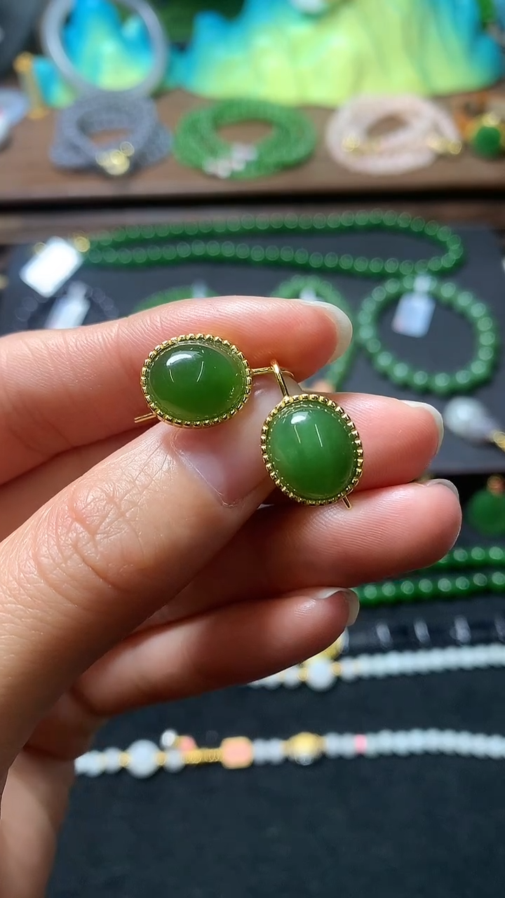 【闪购商品】和田玉耳饰银S925镶嵌耳钩款