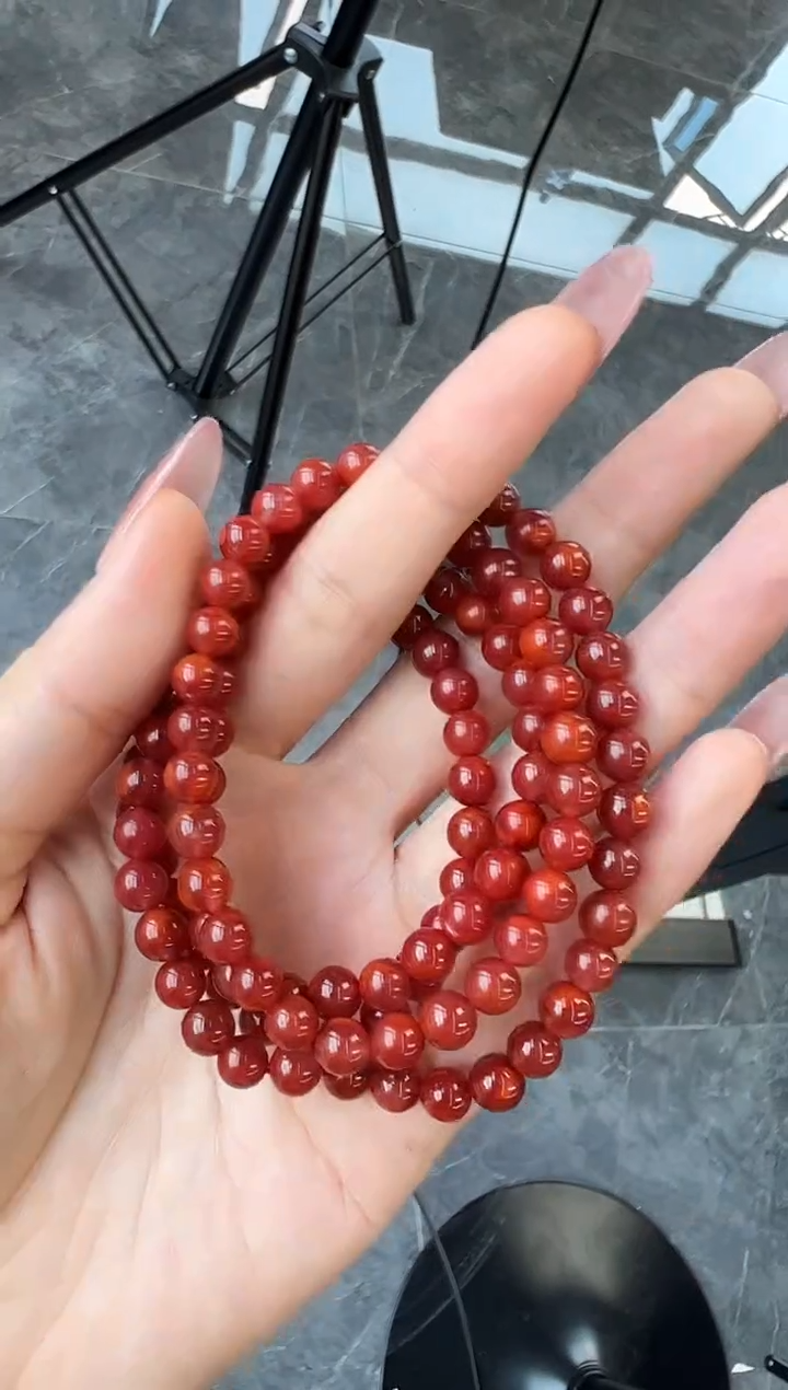 未镶嵌手链南红玛瑙A10牛血红色多圈南红手串6mm+