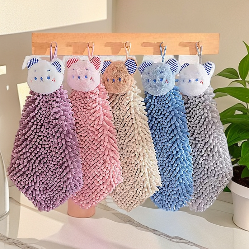 家用卫生间手巾可爱雪尼尔毛巾速干日式柔软加厚浴室悬挂可挂式