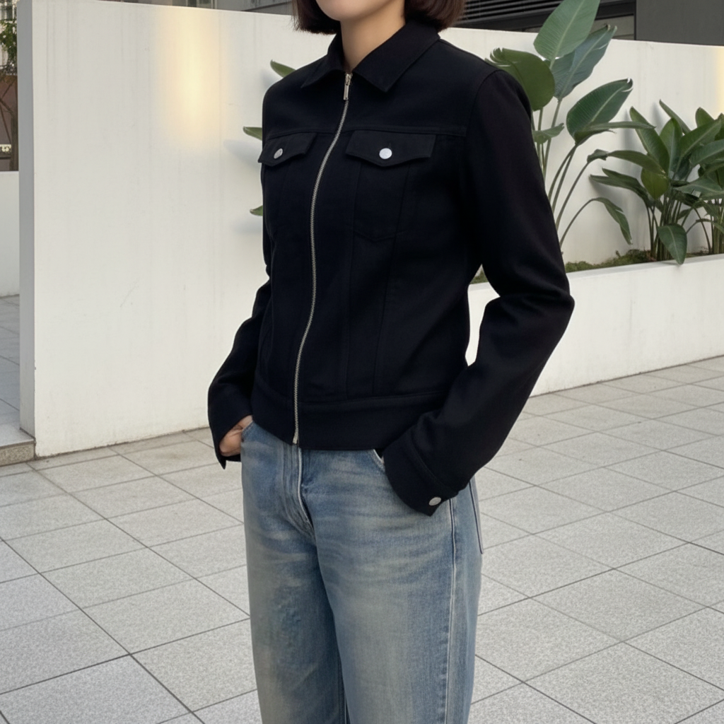 未使用 DIOR/迪奥 拉链黑色牛仔外套 黑色/44