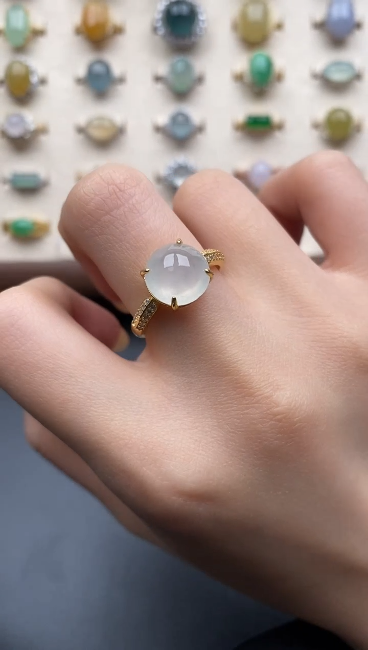 银S925镶嵌戒指翡翠一物一证一礼盒